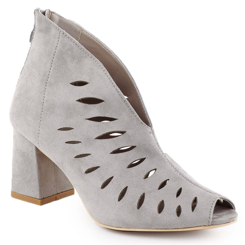 Naisten mokkanahka avoin varpaiden harmaa Potocki 20318 Naisten avoimia saappaita