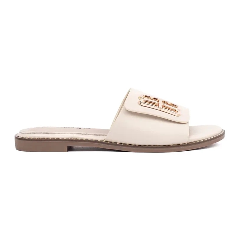 Goodin Light -beige naisten läpät tasaisella pohjalla koristeella