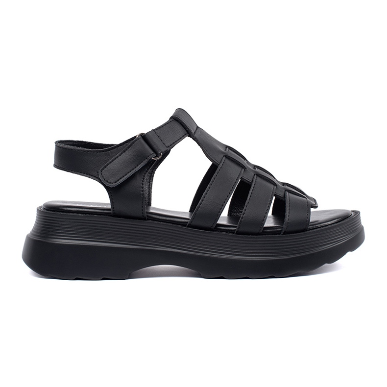 Goodin Mustat sandaalit nahkalavalla