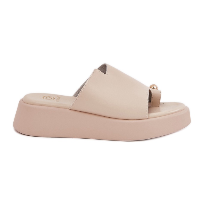 Naisten flip flops lavalla ja matalat kiilat koristeellisilla yksityiskohdilla beige