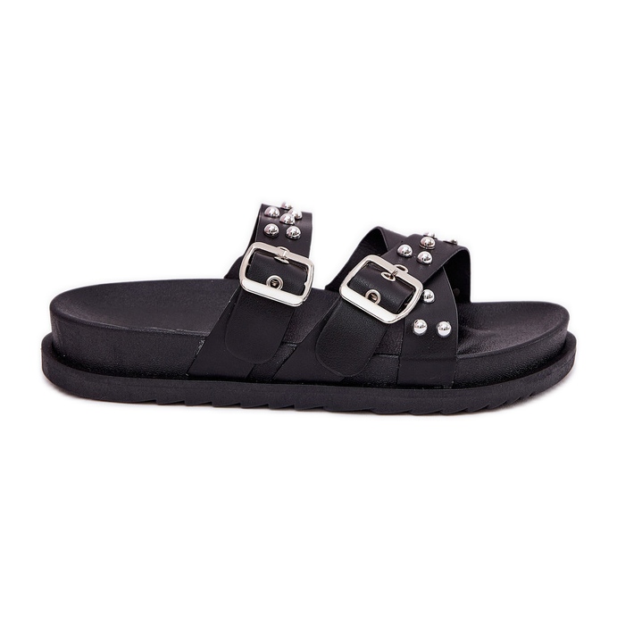 Naisten tossut, joissa on nastat ja soljet mustat