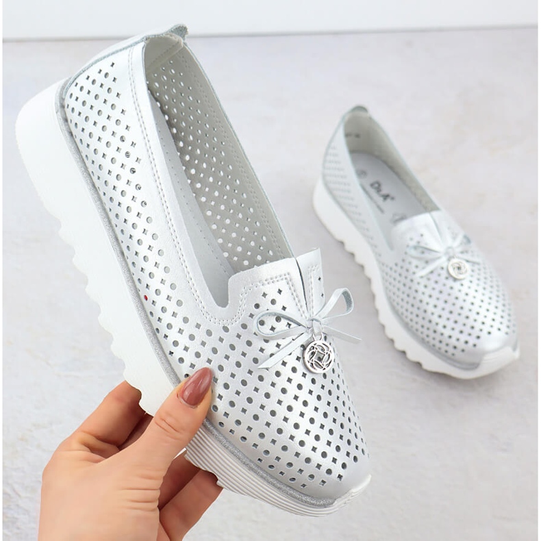 S. BARSKI Naisten nahkakengät Openwork Silver S.Barski LR51-631 hopea