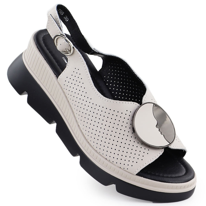 S.Barski Naisten nahkaiset sandaalit avoimelle Wedge Beige S. Barski LR51-788