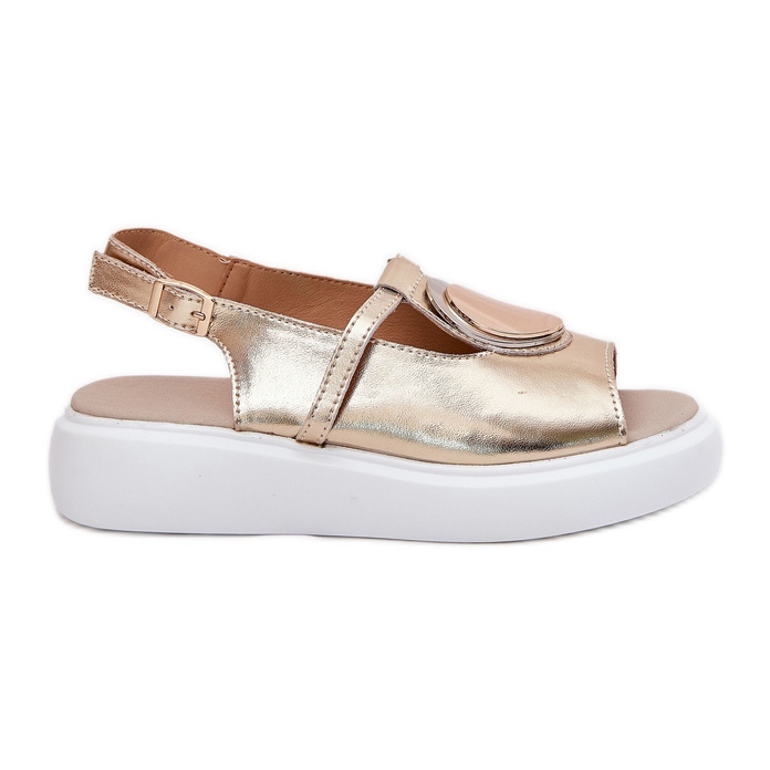 Nahka tyylikkäät naisten sandaalit S.Barski Gr51-603 Zlotys kultainen