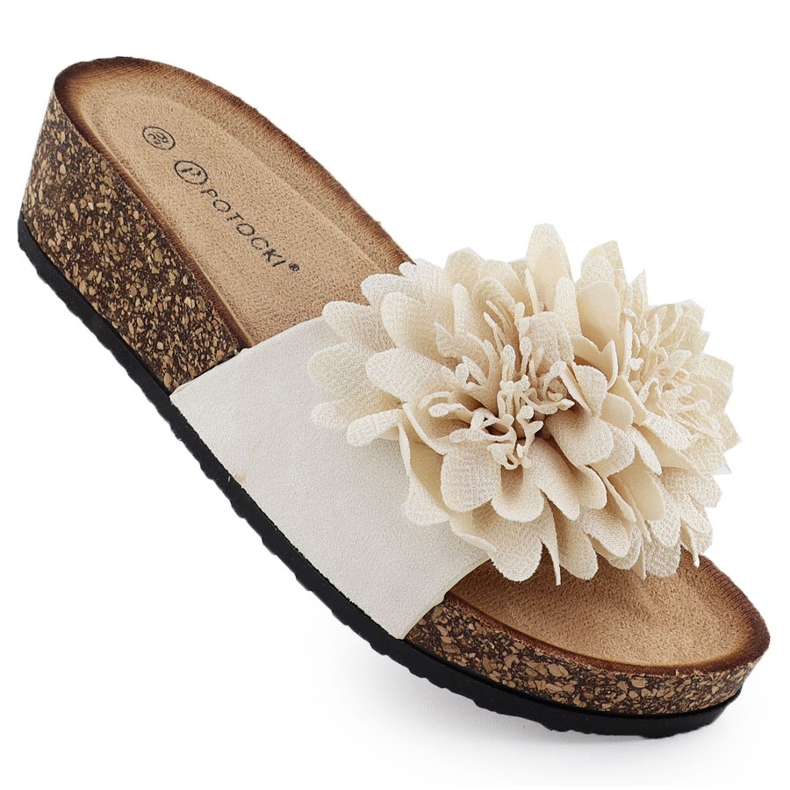 Naisten flip -Flops kiiloilla Beige Flowers from Potocki GN17300