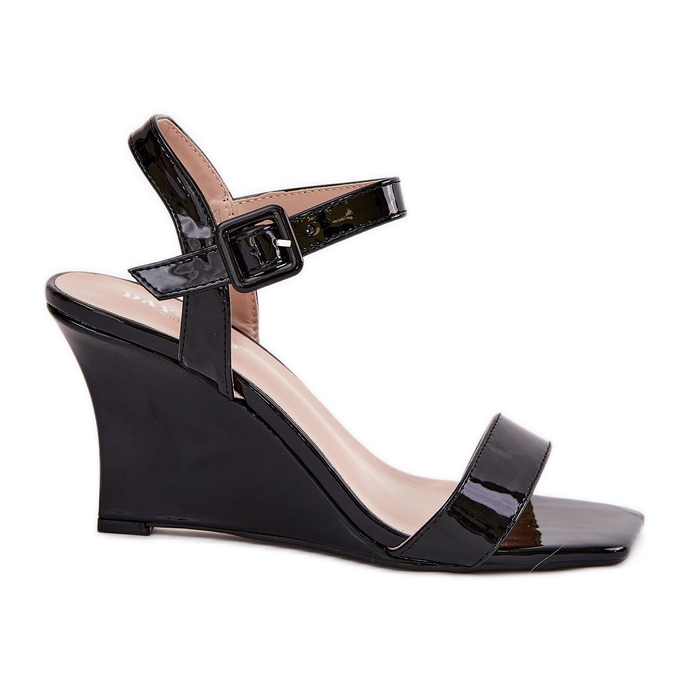 Maalattu naisten sandaalit kiilaihin musta