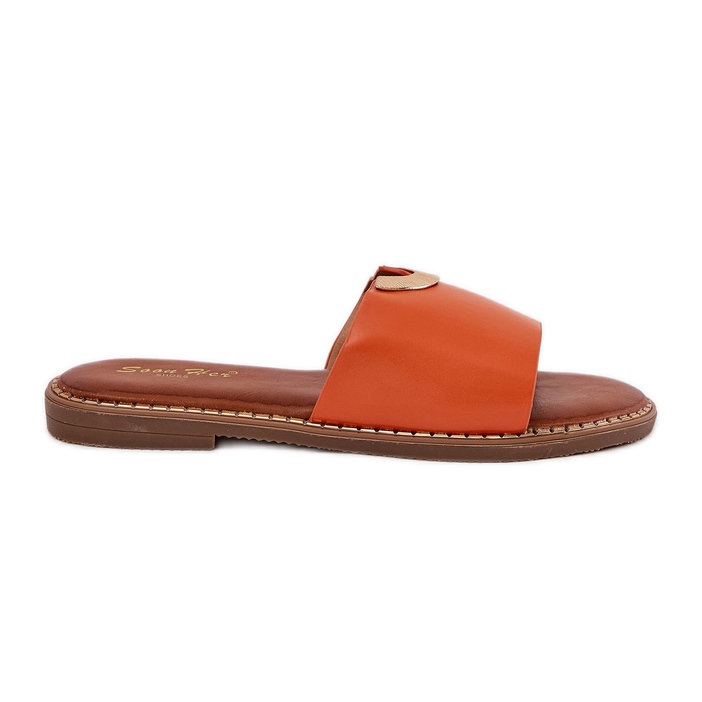 Eco Leather Women's Flip flops koristeellisilla yksityiskohdilla oranssi