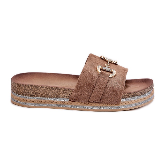 Naisten flip flops lavalla kultaisella koristeella ja khaki glitterillä beige