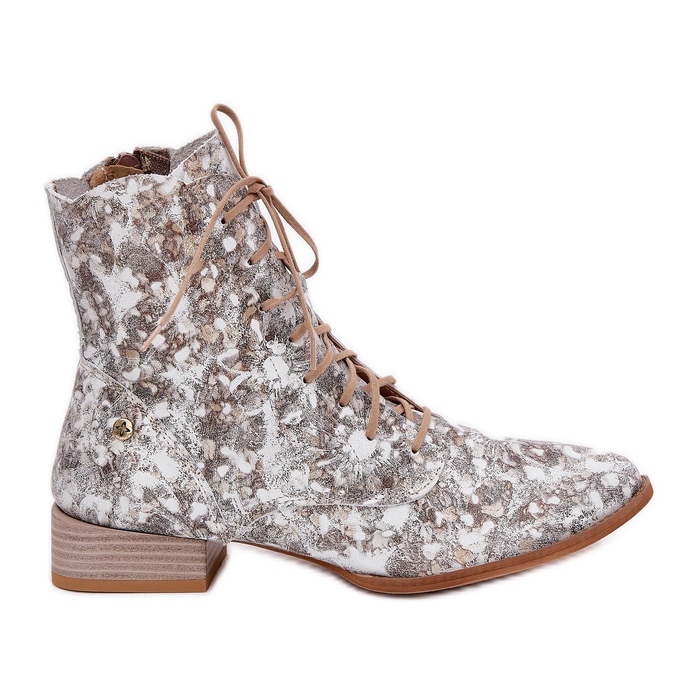 Nahkakuvioidut litteät Maciejka 06391-25 beige-saappaat