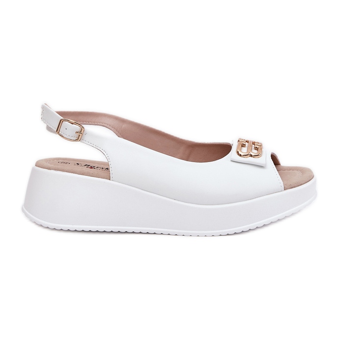 S.Barski Naisten nahkaiset sandaalit koristeellisilla yksityiskohdilla S. Barski LR51-593 Valkoinen