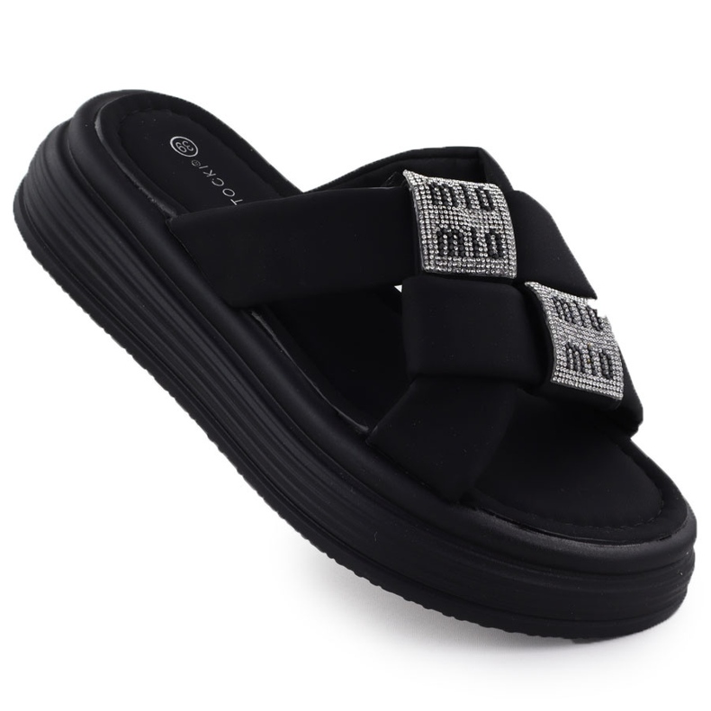 Naisten flip flops lavalla kuutiometriä zirkonilla Black Potocki 16347 musta