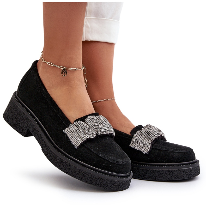 Zazoo 3419 Naisten mokkasiinien mokkanahka koristeellisella vyön mustalla hihnalla