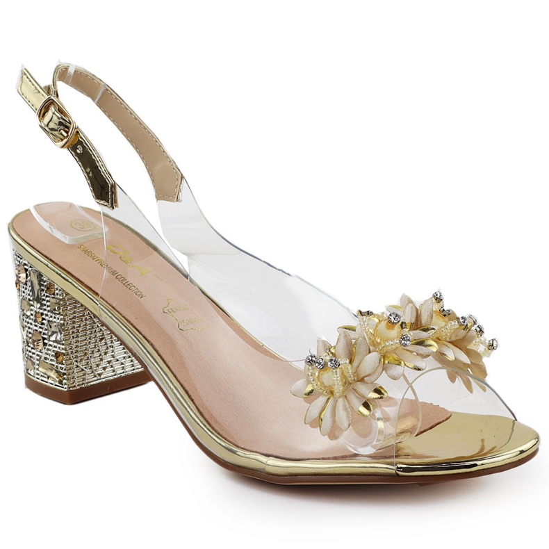 S.Barski Läpinäkyvät naisten sandaalit zirkoneilla Złote S. Barski MR51-725 kultainen