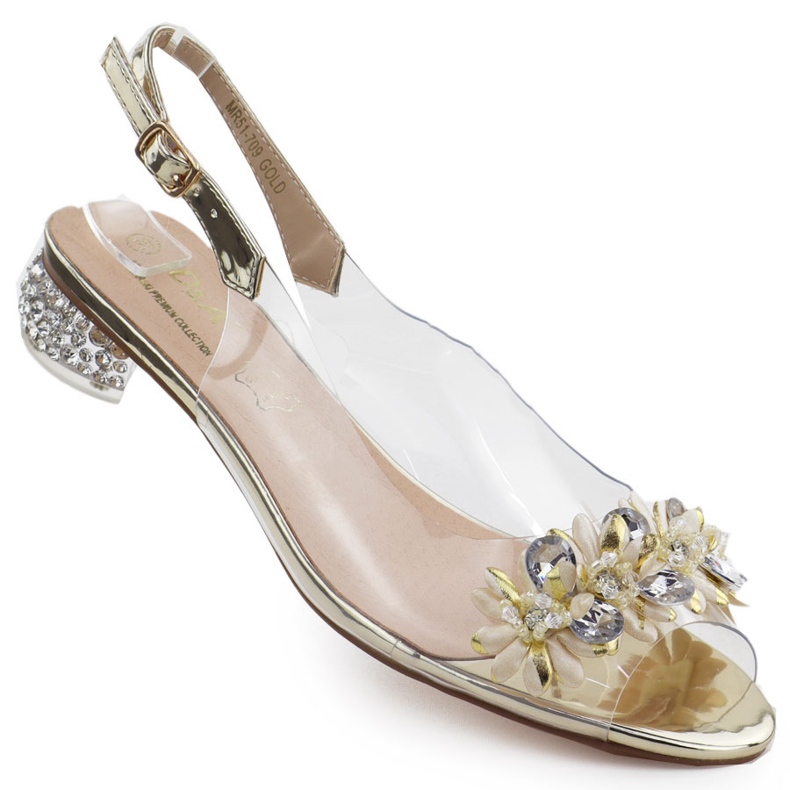 S.Barski Läpinäkyvät naisten korkokengät Złote S. Barski Zirconien kanssa kultainen