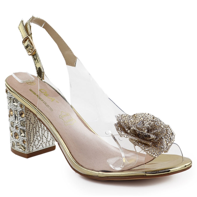 S.Barski Läpinäkyvät naisten sandaalit postitse Zirkons Złote D&amp;A: n kanssa, kirjoittanut S. Barski MR51-702 kultainen