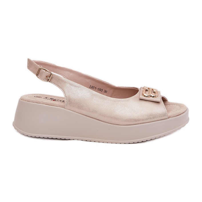 S.Barski Naisten nahkaiset sandaalit kiilalla koristeellisilla yksityiskohdilla S. Barski LR51-593 Goldista kultainen