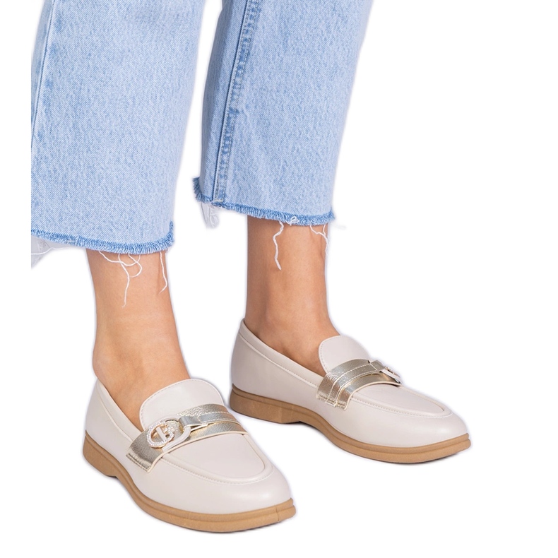 Beige Eco -Leather Leafers zirkonilla