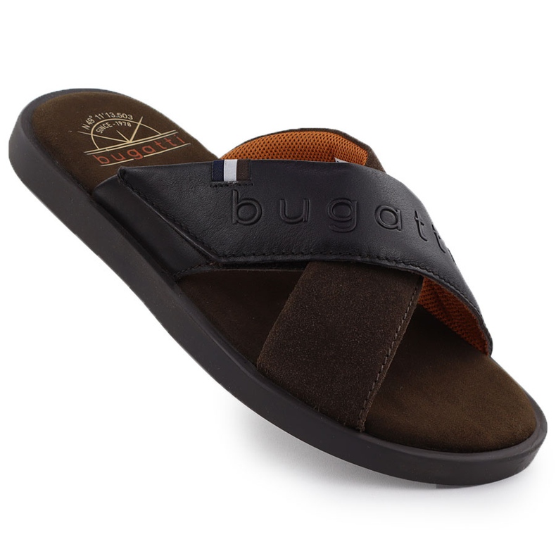 Miesten nahkainen flip-flops Brown Bugatti 321-Art80-1014 ruskea