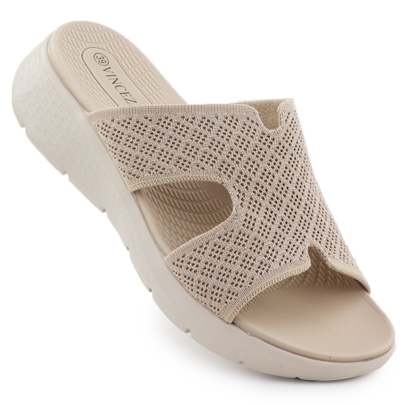Naisten flip flops korkeudella beige Vinceza 97300