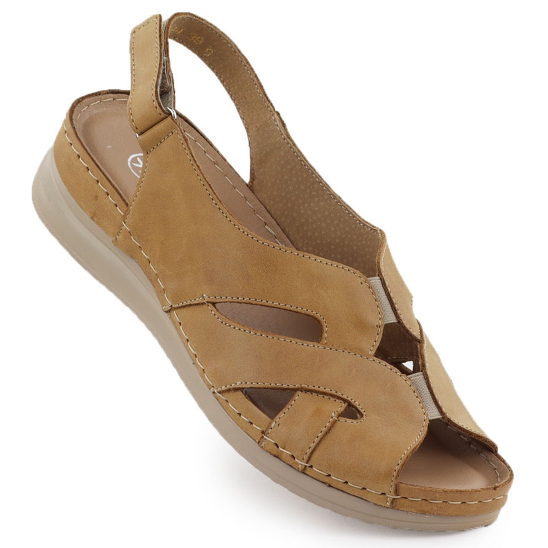 Nahkaisten naisten sandaalit kiilalla vaaleanruskeat helios 144