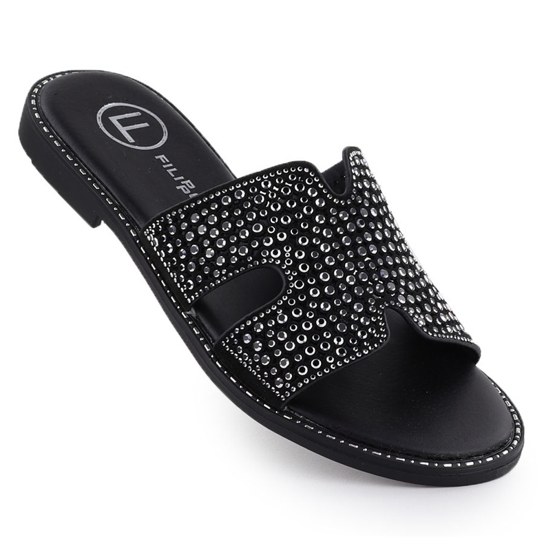 Naisten flip flops strassilla Black Filippo DK6973 musta