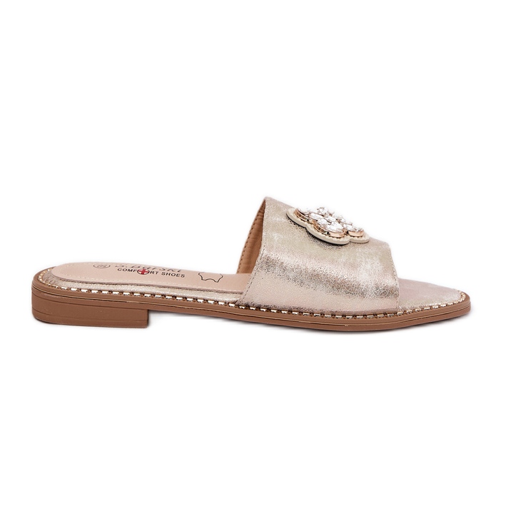 S.Barski Litteä kantaiset naisten flip flops koristeellisella yksityiskohdilla S. Barski KV51-087 PLN kultainen