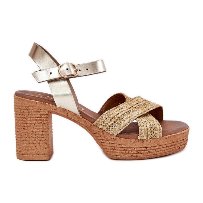 Nahka -sandaalit pylväällä punoksella Zazoo 40460 kultaraidat kultainen