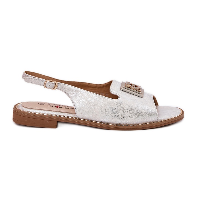 S.Barski Tyylikkät litteä kantaiset naisten sandaalit, joissa on S. Barski Kv51-082 -hopea koriste