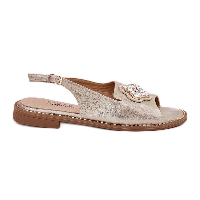 S.Barski Litteäkorkoiset naisten sandaalit koristeellisilla yksityiskohdilla S. Barski KV51-080 PLN kultainen