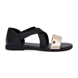 EVento Litteät naisten sandaalit, joissa on joustavat mustat ja kultaiset raidat