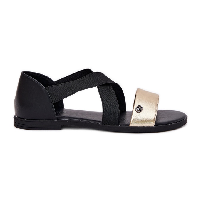EVento Litteät naisten sandaalit, joissa on joustavat mustat ja kultaiset raidat