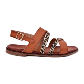 Flat -Proted Naisten sandaalit leopardleopardilla Sergio Leone SK086H Camel -raidat ruskea