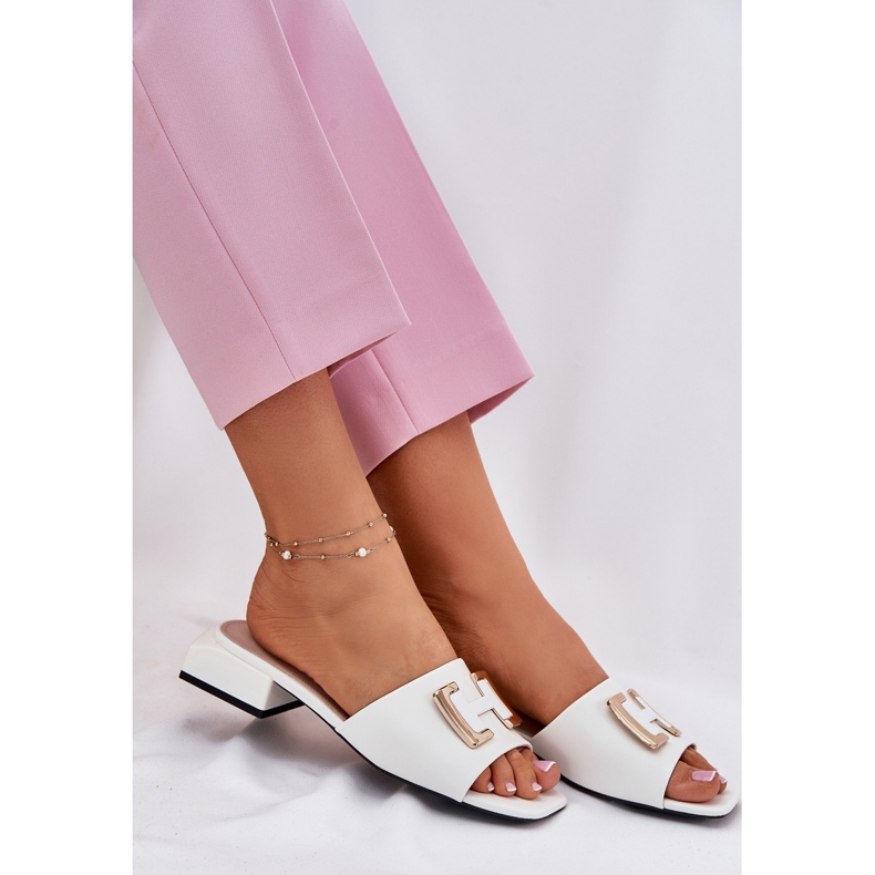 Vinceza Tyylikkät naisten tossut lohkolla, jossa on kultainen yksityiskohta Vincez 62229 White valkoinen