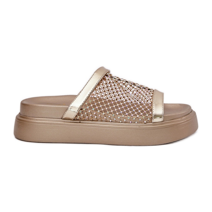 S.Barski Sisustetut naisten flip flops -laivalla Mesh S. Barski My51-016 Złote kultainen