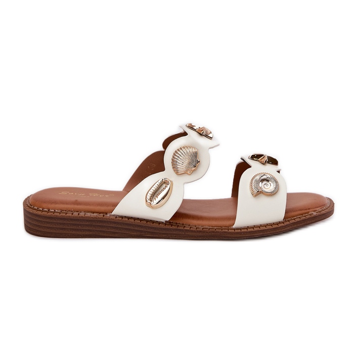 Naisten flip flops, kultaiset nastat valkoiset valkoinen