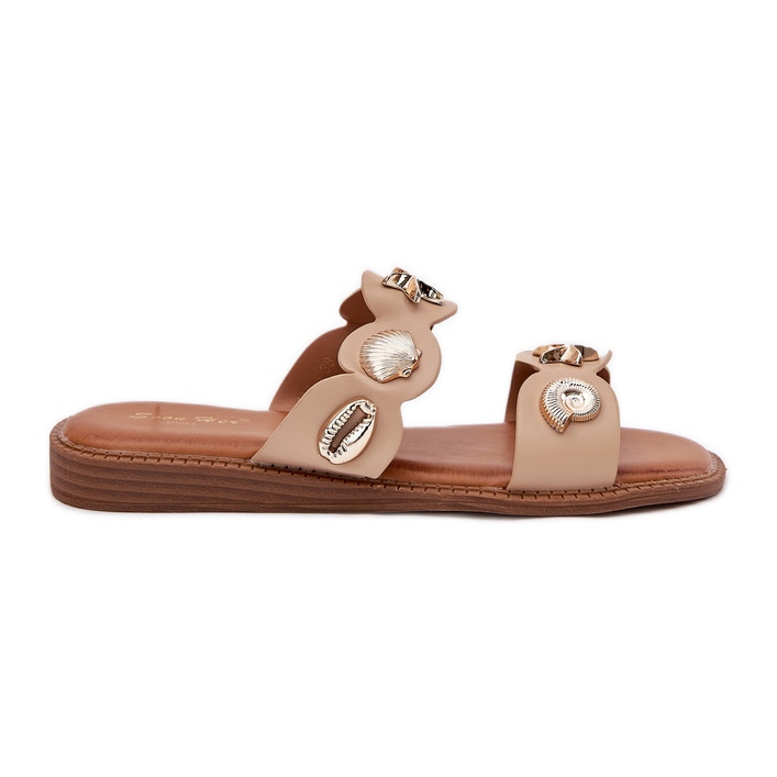 Naisten flip flops kultaisilla nastalla beige