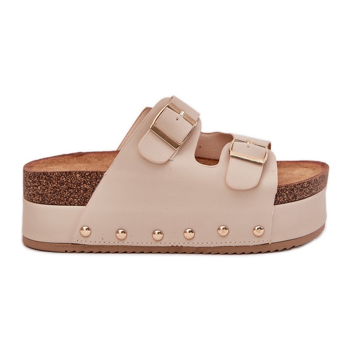 Naisten flip flops soljella massiivisella alustalla beige