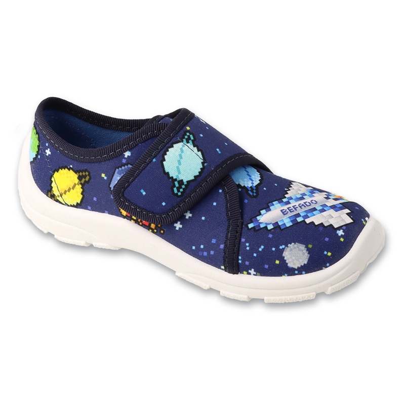 Befado tummansiniset lasten tossut tarranauhalla 974X578 koristeilla sininen