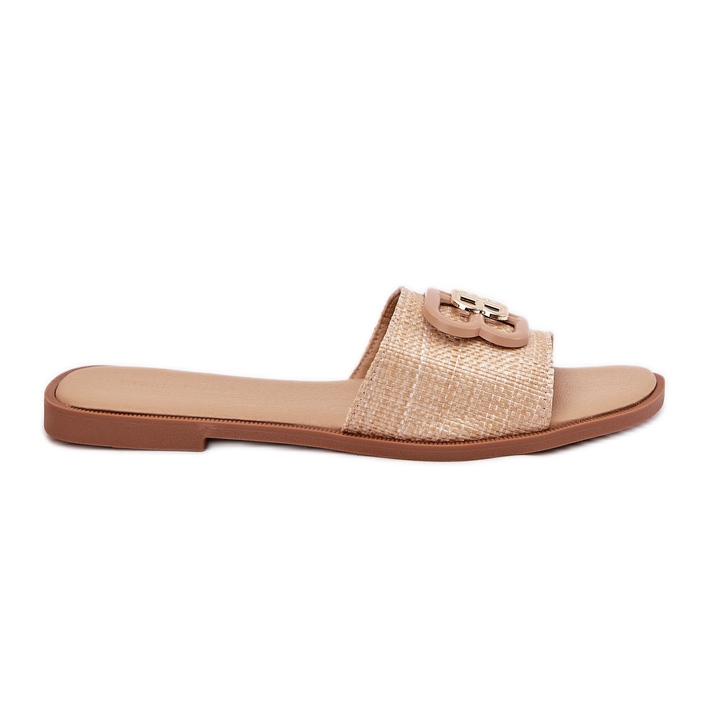 Litteät naisten flopsit koristeellisilla yksityiskohdilla beige