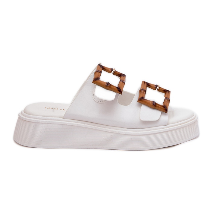 Eco Leather Naisten tossut laiturilla valkoisilla soljilla valkoinen