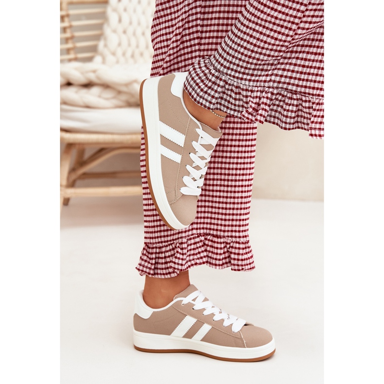 Naisten lenkkarit urheilukengät, joissa on ekologinen nahka tumma näky beige