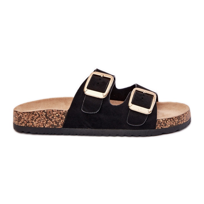 Naisten flip flops ekologisen mokkanan kultaisilla soljilla mustia soljet musta