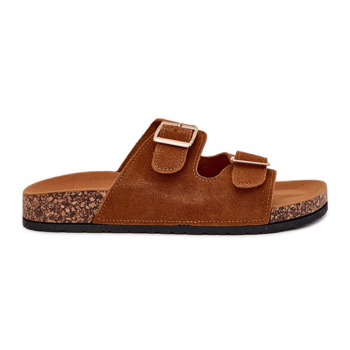 Boto Naisten flip flops, jossa on kultaiset kiinnittimet ja kamelin luner -ompelut ruskea