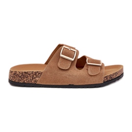 Boto Naisten flip flops, jossa on kultaisia ​​kiinnikkeitä ja vaaleanruskeaa luneria