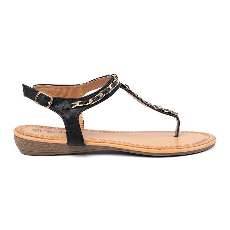 Shelvt Sandaalit, joissa koristeellinen ketju on litteä musta