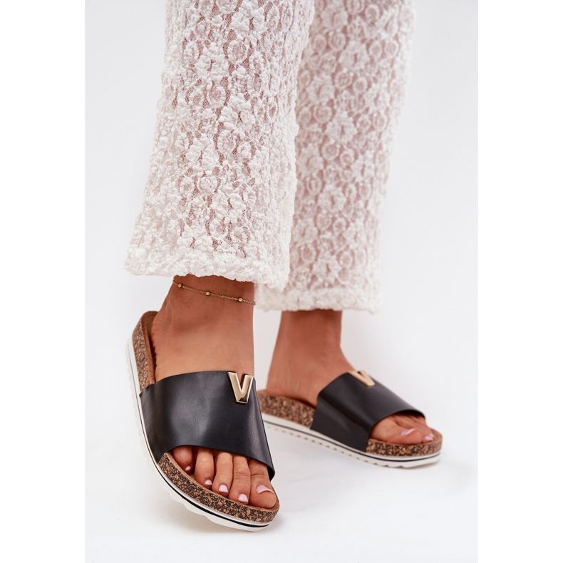 Boto Naisten flip flops korkki -alustalla koristeellisella yksityiskohdilla musta Vessira