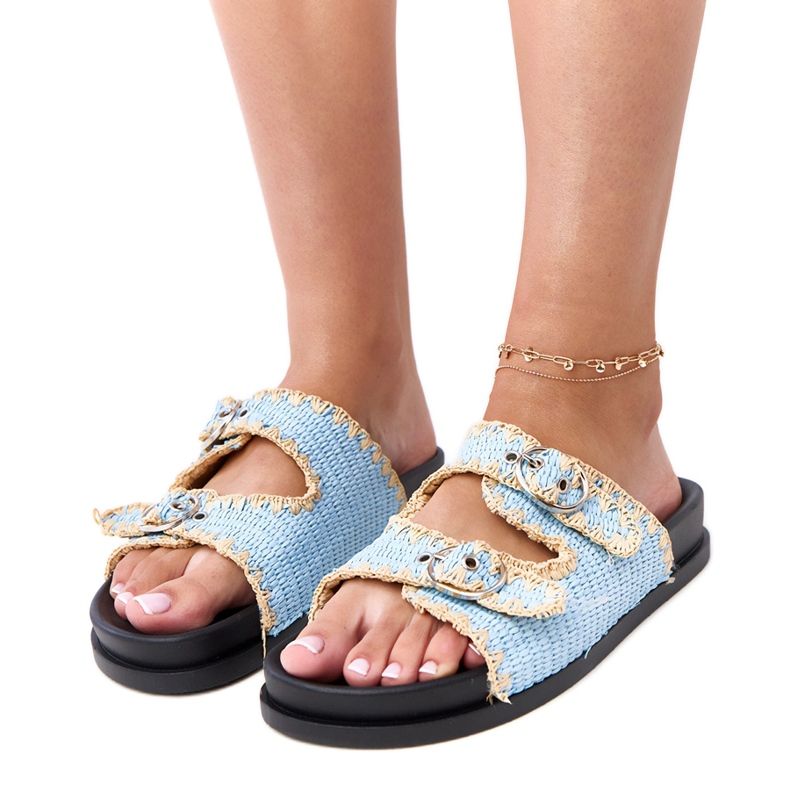 Siniset läpät, jotka on punottu sameli -solki sininen