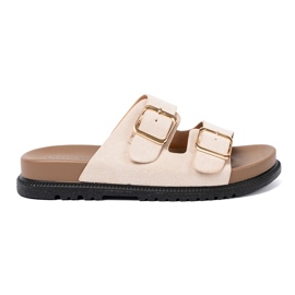 Shelvt Tyylikäs kevyt beige flip flops mokkanan viimeistelyllä