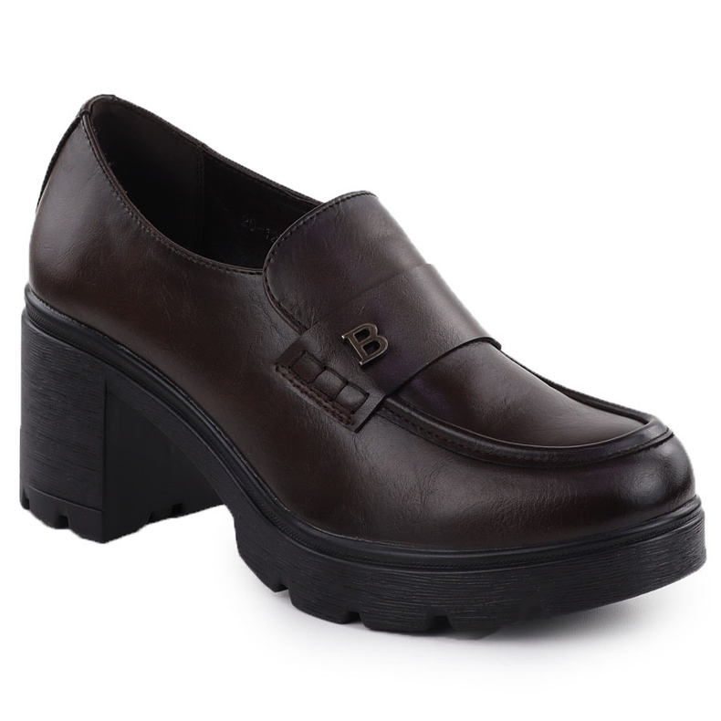 Naisten mokkasiinien kengät lohkolla ruskea Potocki SZ12700