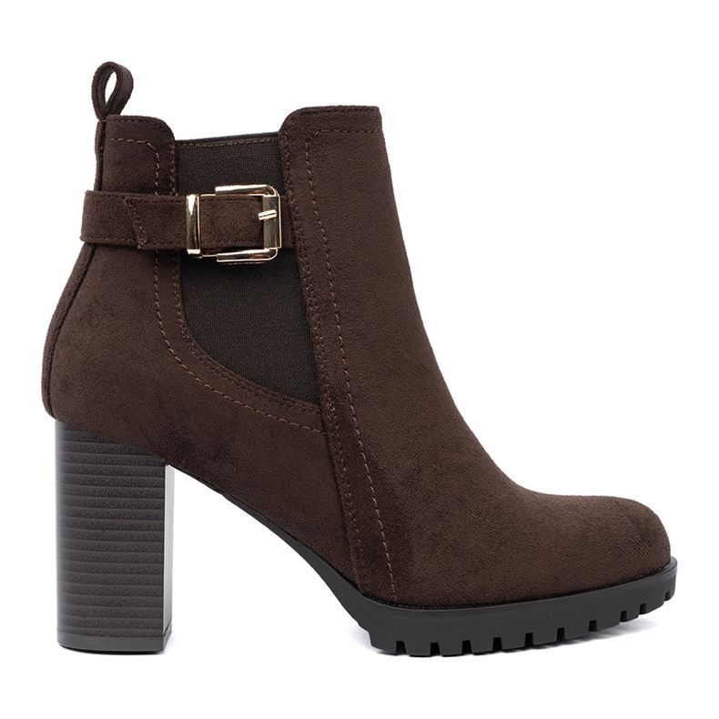 Shelvt Tummanruskeat saappaat postissa koristeellisella puristimella